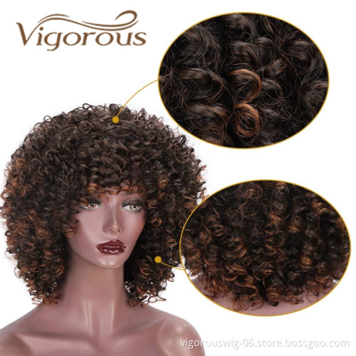 Vigorous Hot Selling Cheap Price Short Fluffy Kinky Curly Ombre Color Machine Made Cosplay For Black Women Synthetic Hair Wigs